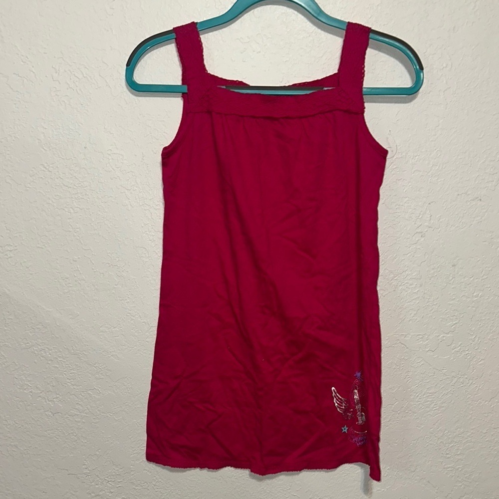 Disney Store Hannah Montana Pink Tank Top Crochet Trim Guitar Graphic Tween L 14